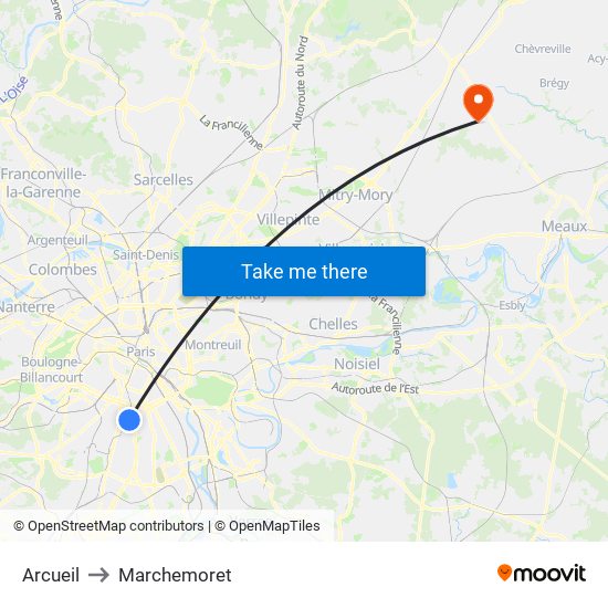 Arcueil to Marchemoret map