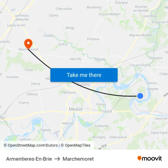 Armentieres-En-Brie to Marchemoret map