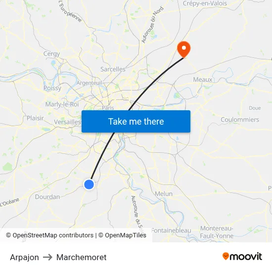 Arpajon to Marchemoret map
