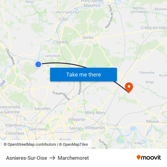 Asnieres-Sur-Oise to Marchemoret map
