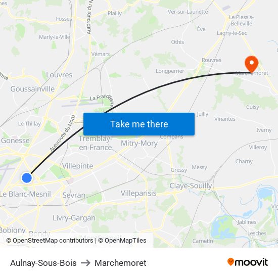 Aulnay-Sous-Bois to Marchemoret map