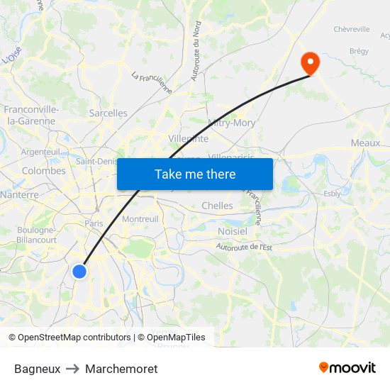 Bagneux to Marchemoret map