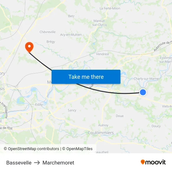 Bassevelle to Marchemoret map