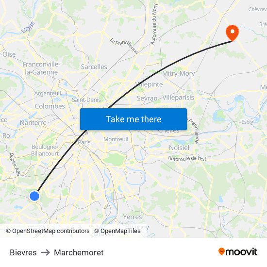 Bievres to Marchemoret map