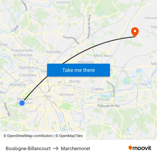 Boulogne-Billancourt to Marchemoret map