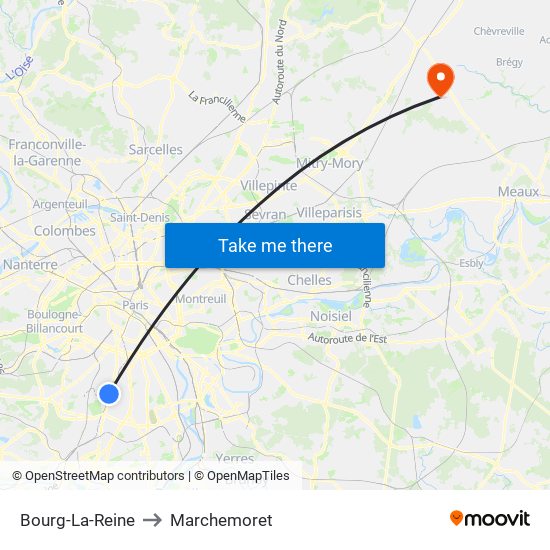 Bourg-La-Reine to Marchemoret map