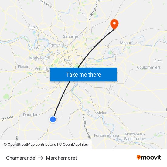 Chamarande to Marchemoret map