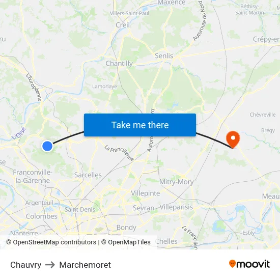 Chauvry to Marchemoret map