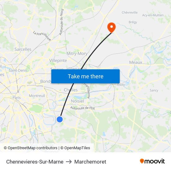 Chennevieres-Sur-Marne to Marchemoret map