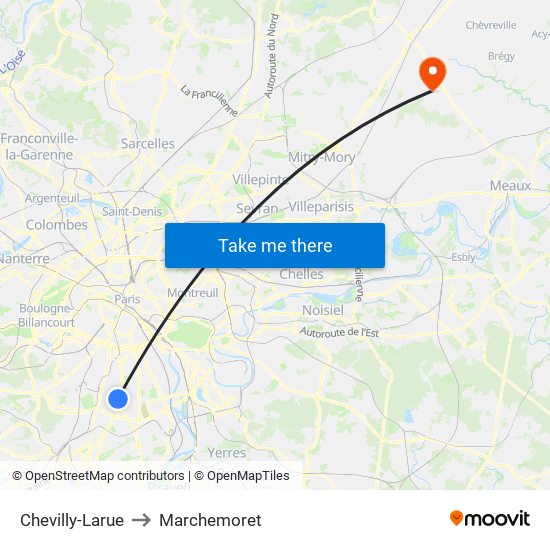 Chevilly-Larue to Marchemoret map