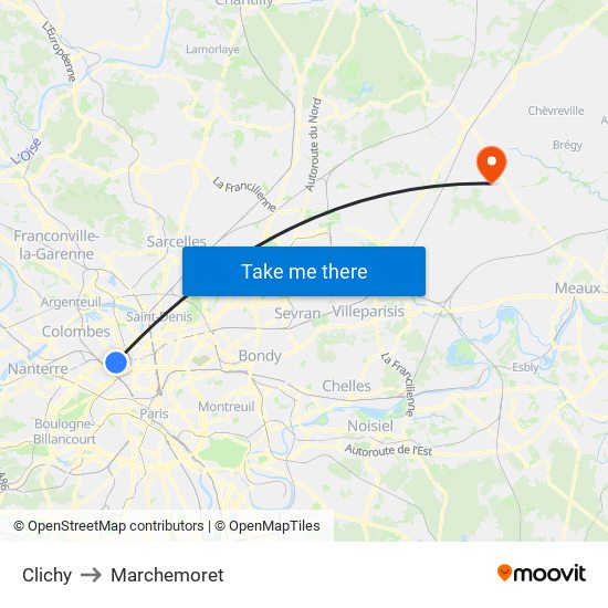 Clichy to Marchemoret map