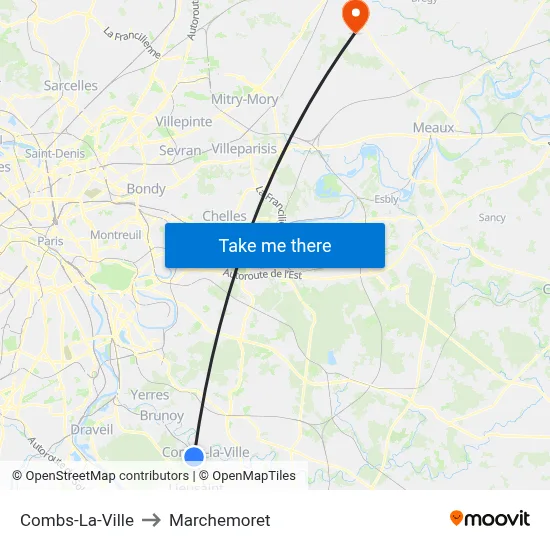 Combs-La-Ville to Marchemoret map