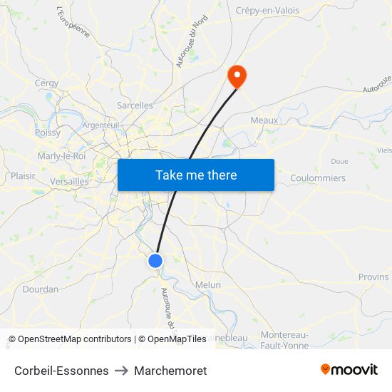 Corbeil-Essonnes to Marchemoret map