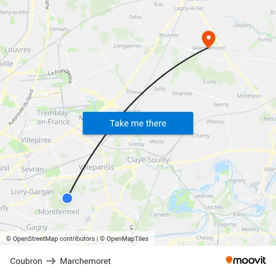 Coubron to Marchemoret map