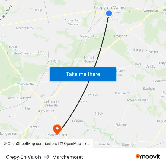 Crepy-En-Valois to Marchemoret map