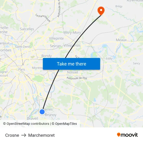 Crosne to Marchemoret map