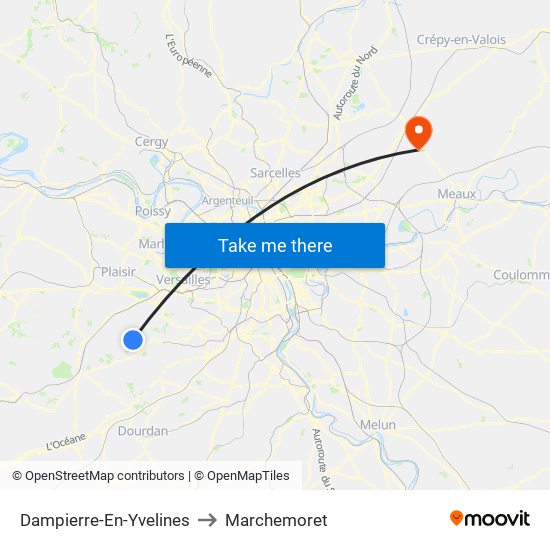 Dampierre-En-Yvelines to Marchemoret map