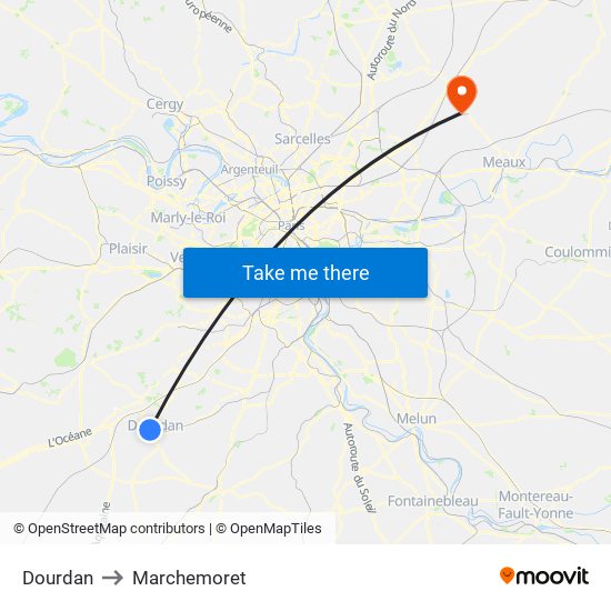 Dourdan to Marchemoret map