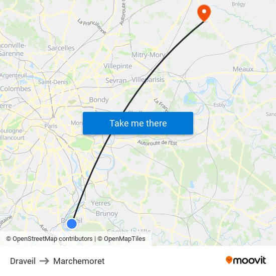 Draveil to Marchemoret map