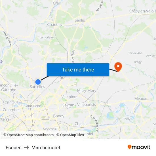 Ecouen to Marchemoret map