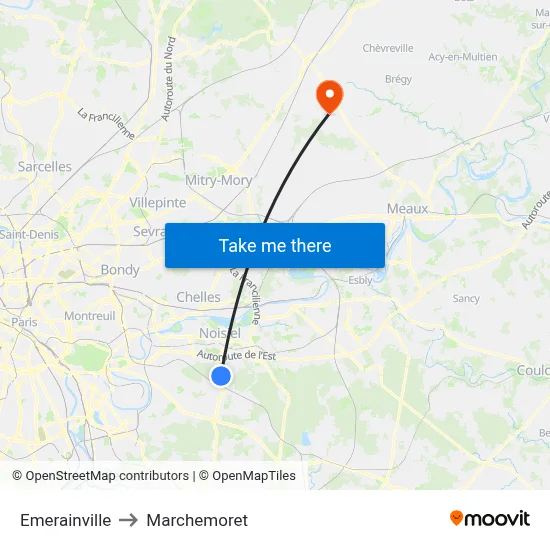 Emerainville to Marchemoret map