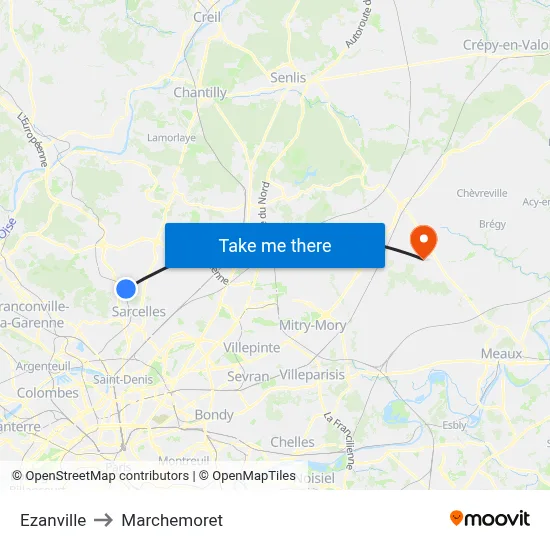 Ezanville to Marchemoret map