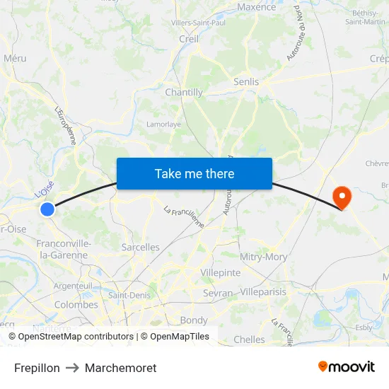 Frepillon to Marchemoret map