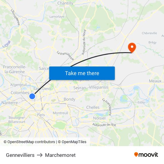 Gennevilliers to Marchemoret map