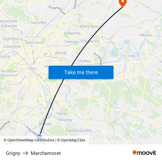 Grigny to Marchemoret map