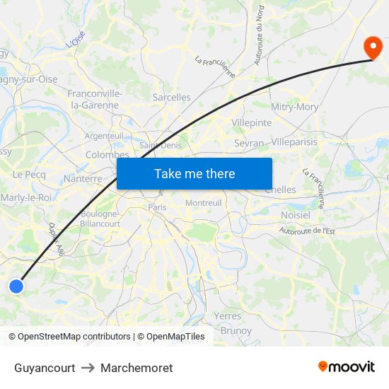 Guyancourt to Marchemoret map