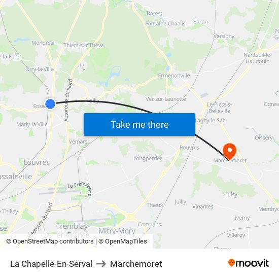 La Chapelle-En-Serval to Marchemoret map