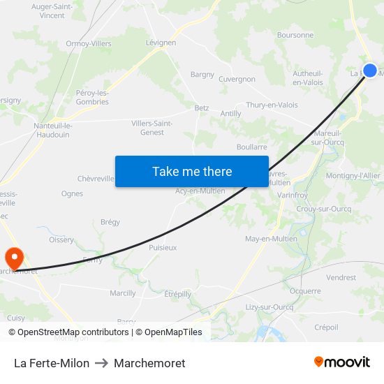 La Ferte-Milon to Marchemoret map