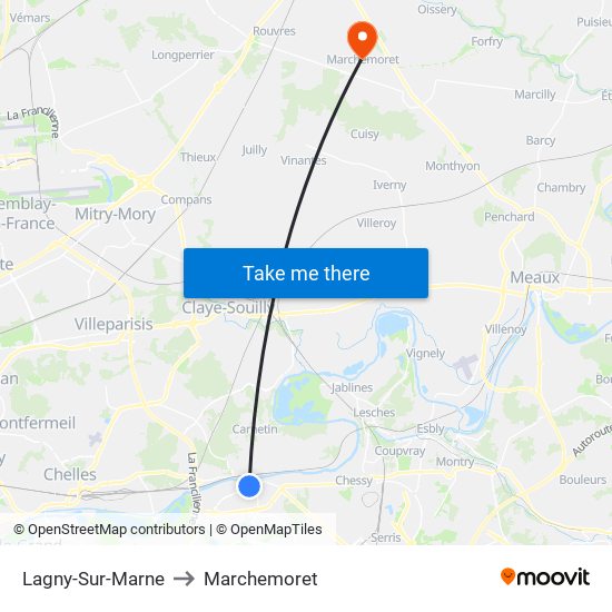 Lagny-Sur-Marne to Marchemoret map