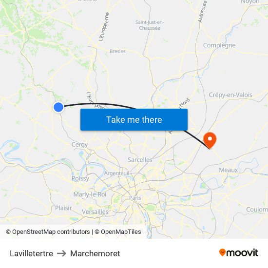 Lavilletertre to Marchemoret map