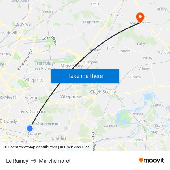 Le Raincy to Marchemoret map