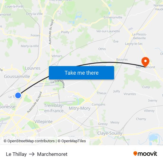 Le Thillay to Marchemoret map