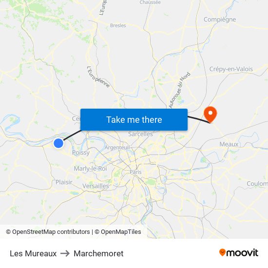 Les Mureaux to Marchemoret map
