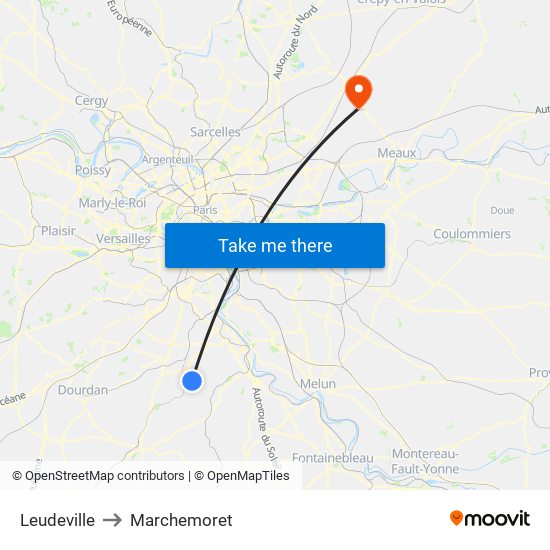 Leudeville to Marchemoret map