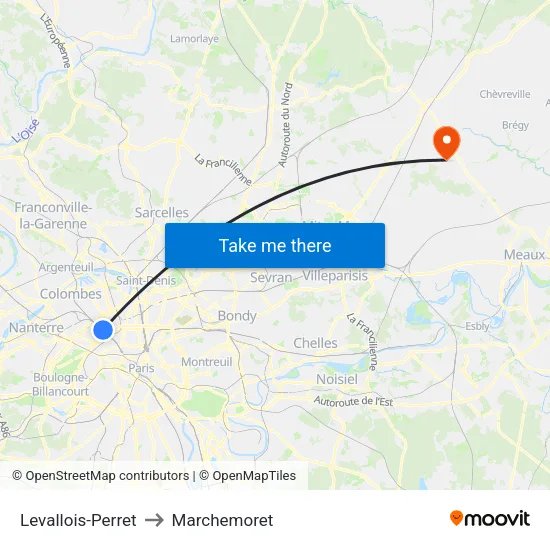 Levallois-Perret to Marchemoret map