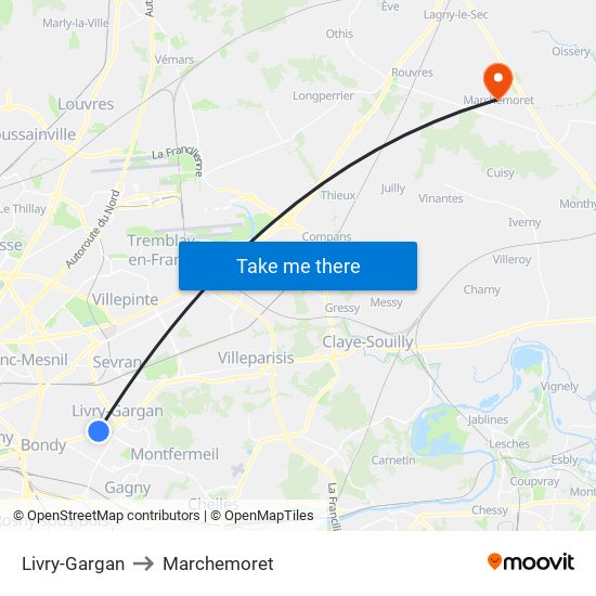 Livry-Gargan to Marchemoret map