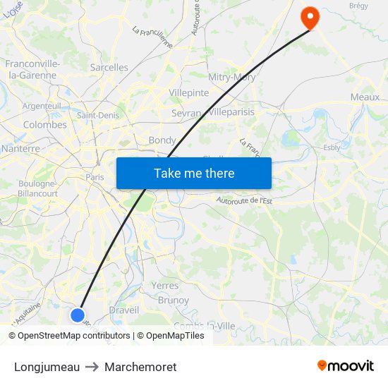 Longjumeau to Marchemoret map