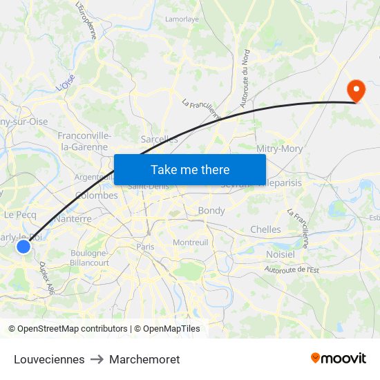 Louveciennes to Marchemoret map