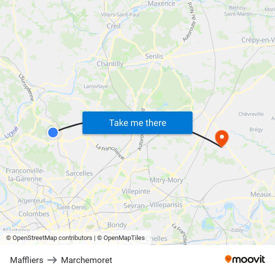 Maffliers to Marchemoret map