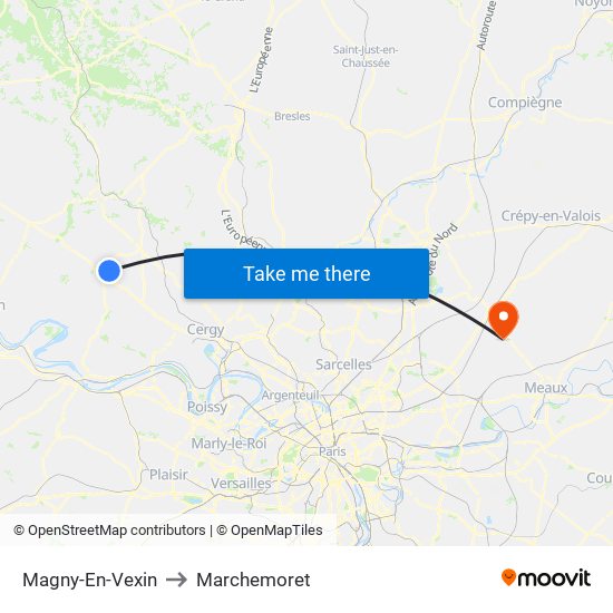 Magny-En-Vexin to Marchemoret map