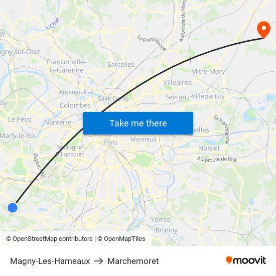 Magny-Les-Hameaux to Marchemoret map