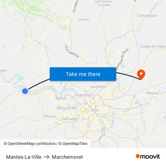 Mantes-La-Ville to Marchemoret map