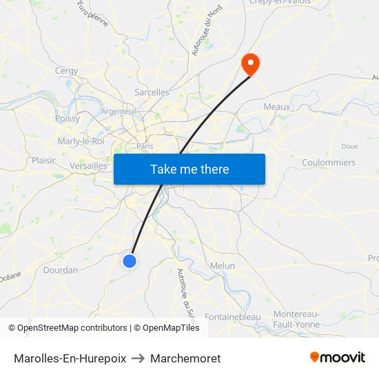 Marolles-En-Hurepoix to Marchemoret map