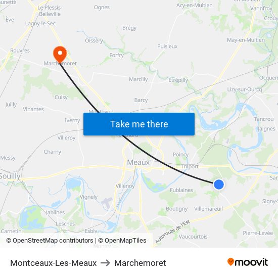 Montceaux-Les-Meaux to Marchemoret map
