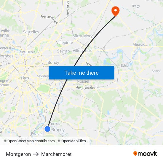 Montgeron to Marchemoret map