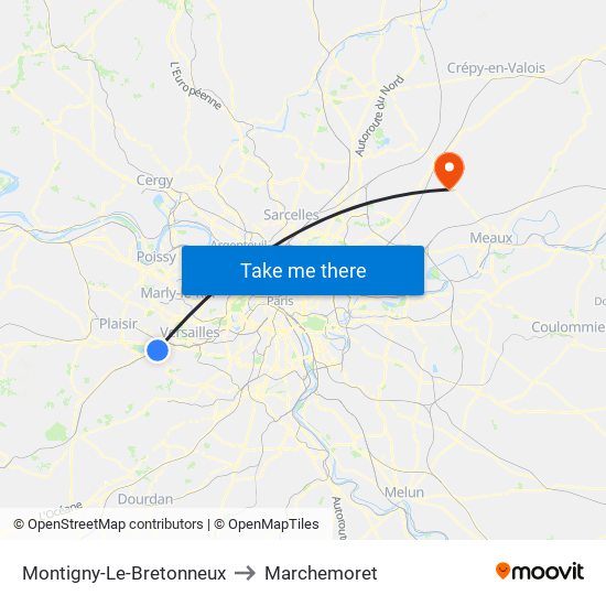 Montigny-Le-Bretonneux to Marchemoret map